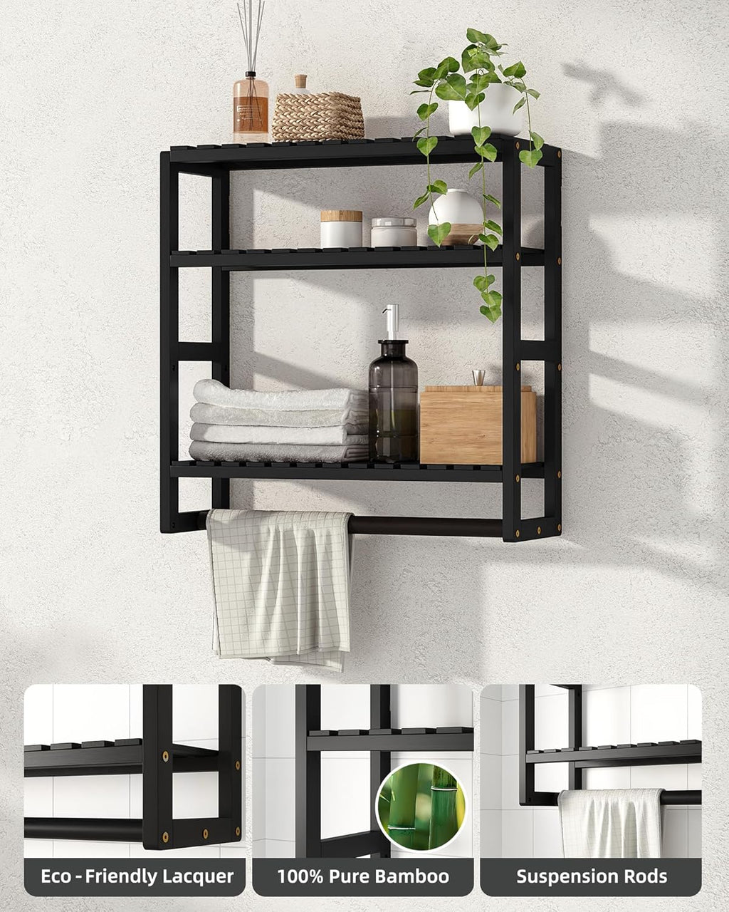 Galood Over The Toilet Storage Bathroom Shelves Wall Mounted 3 Tier Black