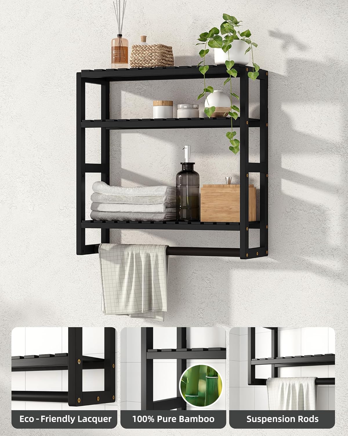 Galood Over The Toilet Storage Bathroom Shelves Wall Mounted 3 Tier Black