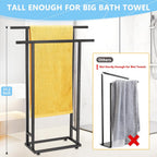2-Tier Tall Towel Rack for Bathroom, Freestanding Towel Stand Drying Rack for Oversized Bath Towels, Poolside, Bathroom, Black, ALHAKIN