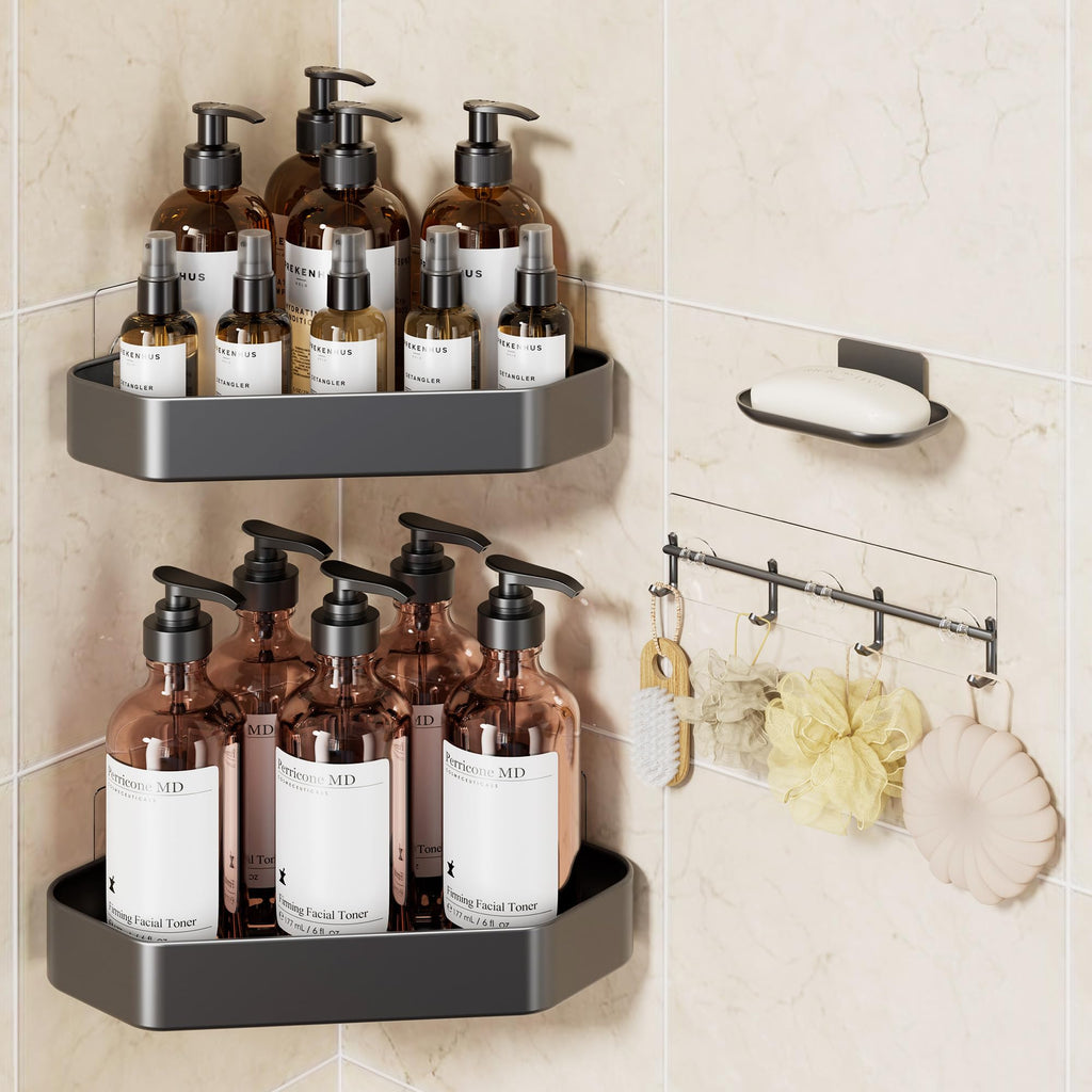 Veken Aluminum Corner Shower Caddy 4-Pack, Never Rust&Large Capacity, Grey