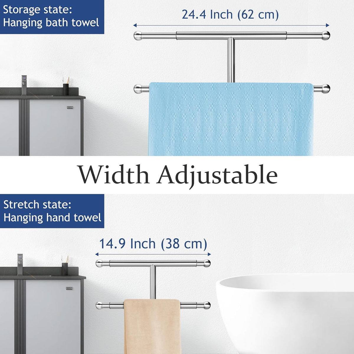 Kayfia 40'' Stainless Steel Towel Rack, Weighted Marble Base, 2 Tier