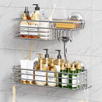 TAILI Shower Caddy Suction Cup 2 Pack with Hooks and Soap Holder, Silver