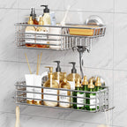 TAILI Shower Caddy Suction Cup 2 Pack with Hooks and Soap Holder, Silver