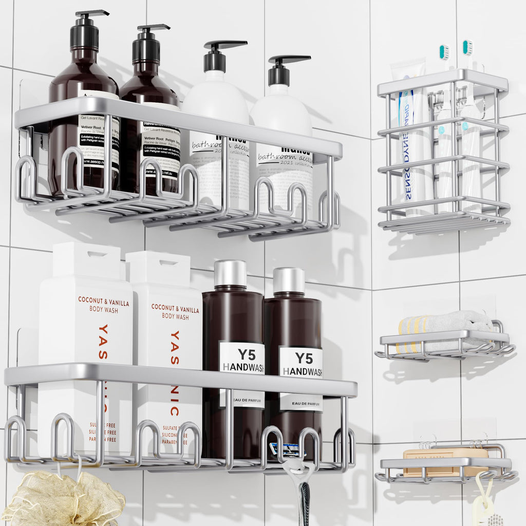 YASONIC Shower Caddy Adhesive, Rustproof Shower Organizer, Wall Shower Rack