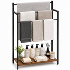16.9" W Freestanding Towel Rack with Rustic Brown Wood Shelf