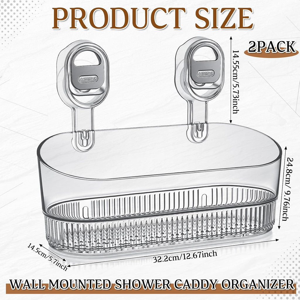 Novabright 2 Pack Suction Cup Shower Caddy, No Drill Bathroom Shelf Organizer, Wall Mounted Storage Basket for Shampoo, Conditioner, Body Wash, Razor and Bath Supplies
