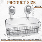 Novabright 2 Pack Suction Cup Shower Caddy, No Drill Bathroom Shelf Organizer, Wall Mounted Storage Basket for Shampoo, Conditioner, Body Wash, Razor and Bath Supplies