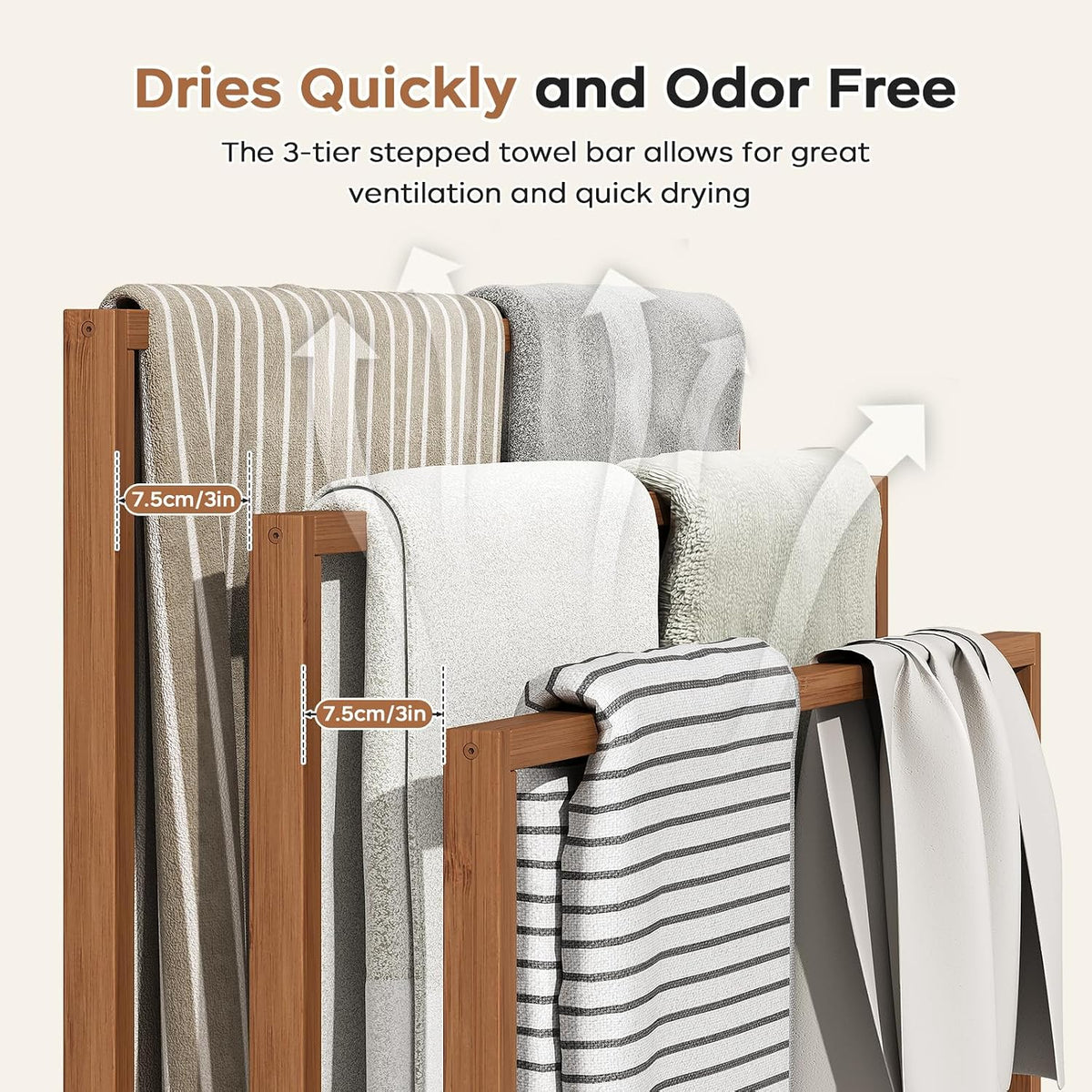 Standing Towel Rack for Bathroom, 39.4''H Bamboo Blanket Racks with Shelf