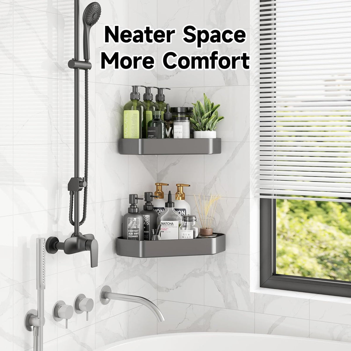 Veken Aluminum Corner Shower Caddy 4-Pack, Never Rust&Large Capacity, Grey