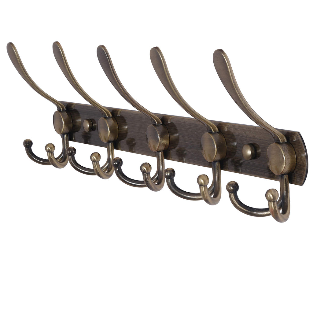 Dseap Coat Rack Wall Mounted - 5 Tri Hooks, Heavy Duty, Stainless Steel, Metal Coat Hook Rail for Coat Hat Towel Purse Robes Mudroom Bathroom Entryway (Black, 2 Packs)