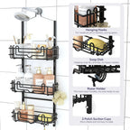 SWTYMIKI Shower Caddy Hanging Organizer - 3-Tier Rustproof Shower Organizer Over Showerhead with Adjustable Baskets, 24 Hooks, Soap & Razor Holder - No Drill Large Bathroom Storage Rack, Black