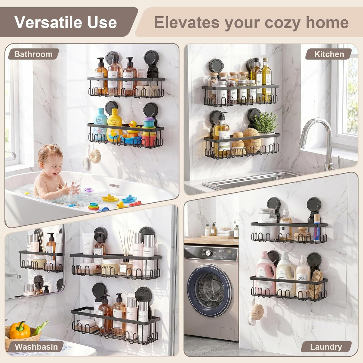 JOTPE Shower Caddy Suction Cup, No Drill Shower Shelves for Bath, 2 Pack