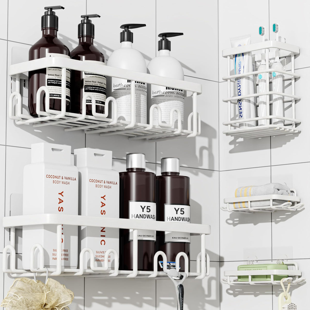 YASONIC Shower Caddy Adhesive, Rustproof Shower Organizer, Wall Shower Rack