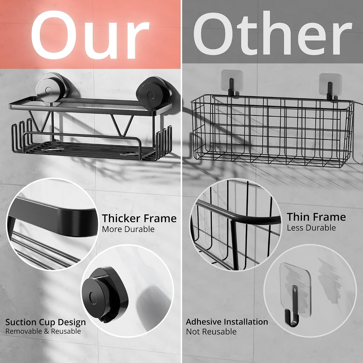KEGII Suction Cup Shower Caddy Shower Organizer Shelf Bathroom Storage