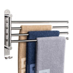 NearMoon Swivel Towel Rack, 13.8" Thicken 304 Stainless Steel 4-Arm Towel Bar, Space Saving Wall Mounted Towel Holder with Hook, Rustproof Swing Out Towel Hanger for Bathroom, Kitchen (Matte Black)