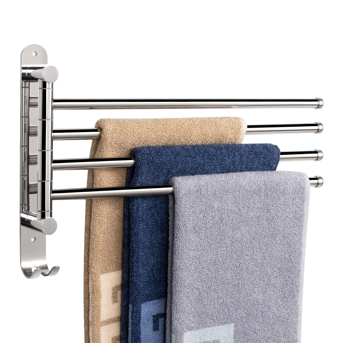 NearMoon Swivel Towel Rack, 13.8" Thicken 304 Stainless Steel 4-Arm Towel Bar, Space Saving Wall Mounted Towel Holder with Hook, Rustproof Swing Out Towel Hanger for Bathroom, Kitchen (Matte Black)