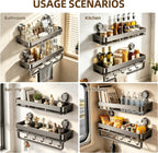 Suction Cup Shower Caddy,No Drilling, Rectangular, Grey,2-Pack