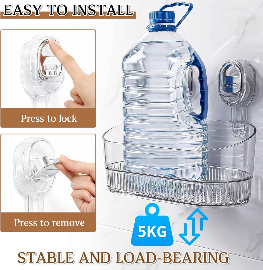 Novabright 2 Pack Suction Cup Shower Caddy, No Drill Bathroom Shelf Organizer, Wall Mounted Storage Basket for Shampoo, Conditioner, Body Wash, Razor and Bath Supplies