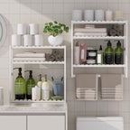 PPN 100% Bamboo Towel Rack Bathroom Storage Shelves Over Toilet Towel Bar
