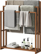 Standing Towel Rack for Bathroom, 39.4''H Bamboo Blanket Racks with Shelf