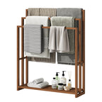 Standing Towel Rack for Bathroom, 39.4''H Bamboo Blanket Racks with Shelf