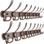 Dseap Coat Rack Wall Mounted - 5 Tri Hooks, Heavy Duty, Stainless Steel, Metal Coat Hook Rail for Coat Hat Towel Purse Robes Mudroom Bathroom Entryway (Black, 2 Packs)