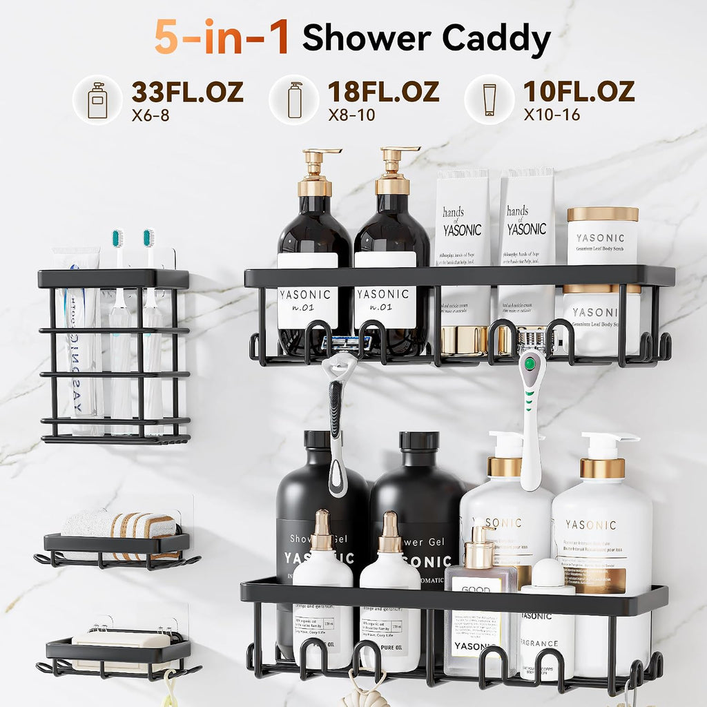 YASONIC Shower Caddy Adhesive, Rustproof Shower Organizer, Wall Shower Rack