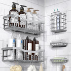 EUDELE Adhesive Shower Caddy, 5 Pack Rustproof Stainless Steel Bath Organizers With Large Capacity, No Drilling Shelves for Bathroom Storage & Home Decor