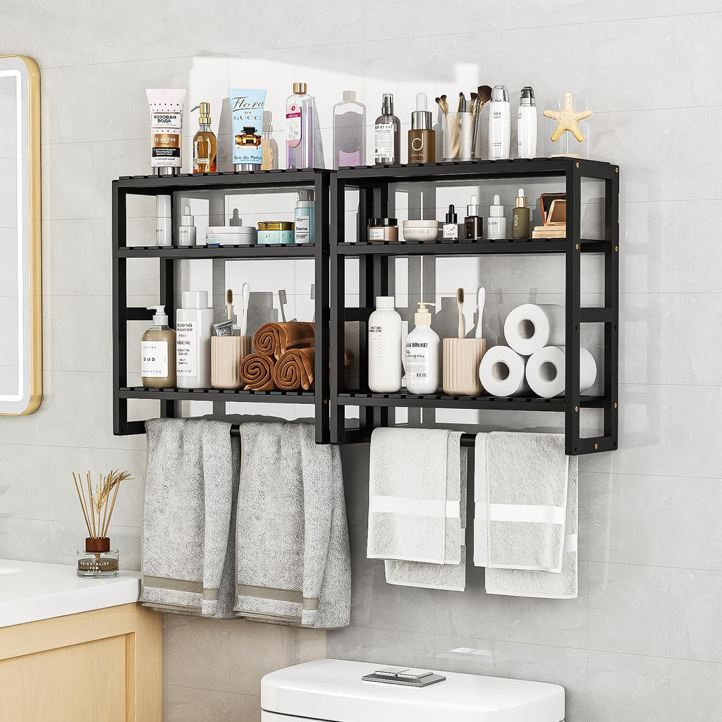 Galood Over The Toilet Storage Bathroom Shelves Wall Mounted 3 Tier Black