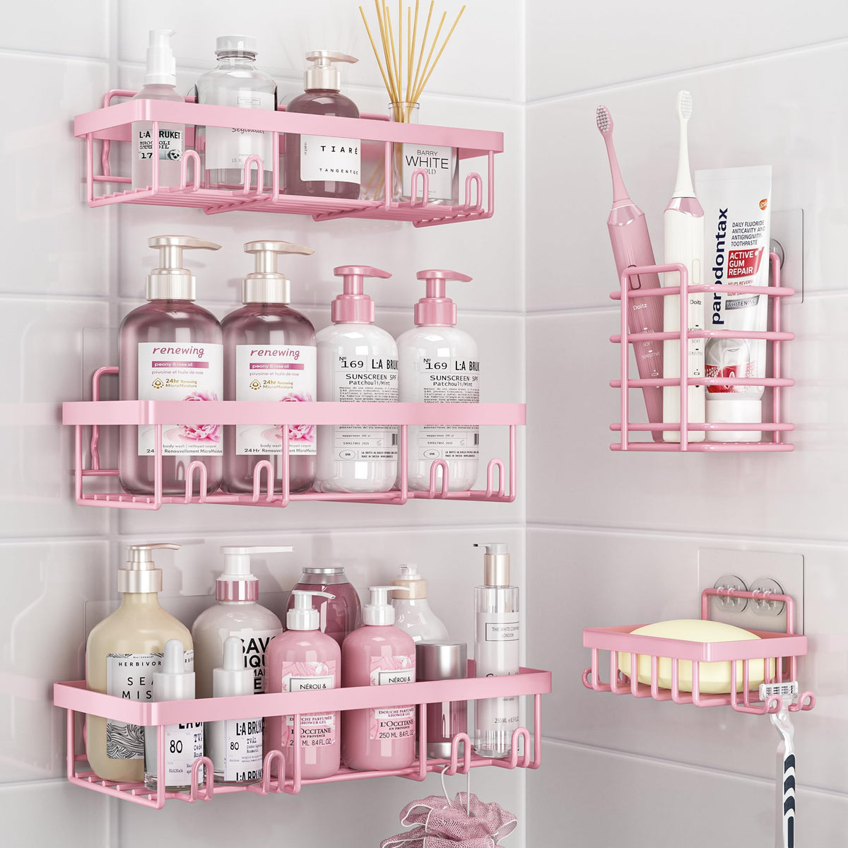 Liuoud 5 Pack Shower Caddy for Inside Shower, Gold Bathroom Storage Decor