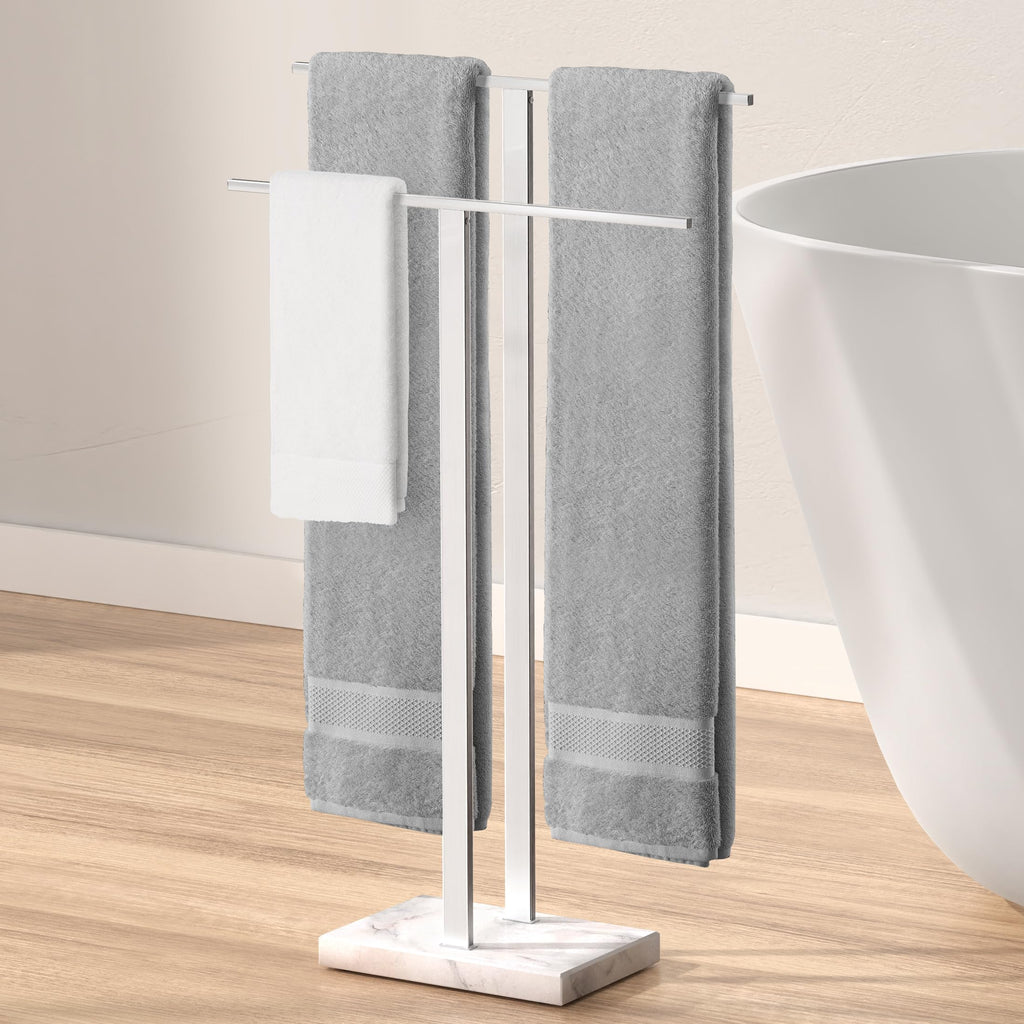 KES Standing Towel Racks for Bathroom 2-Tier, Floor Towel Rack Stand with Heavy Marble Base, Upgrade Steady Freestanding Design, Pro-Grade 18/8 Stainless Steel Brushed Finish, BTH217-2