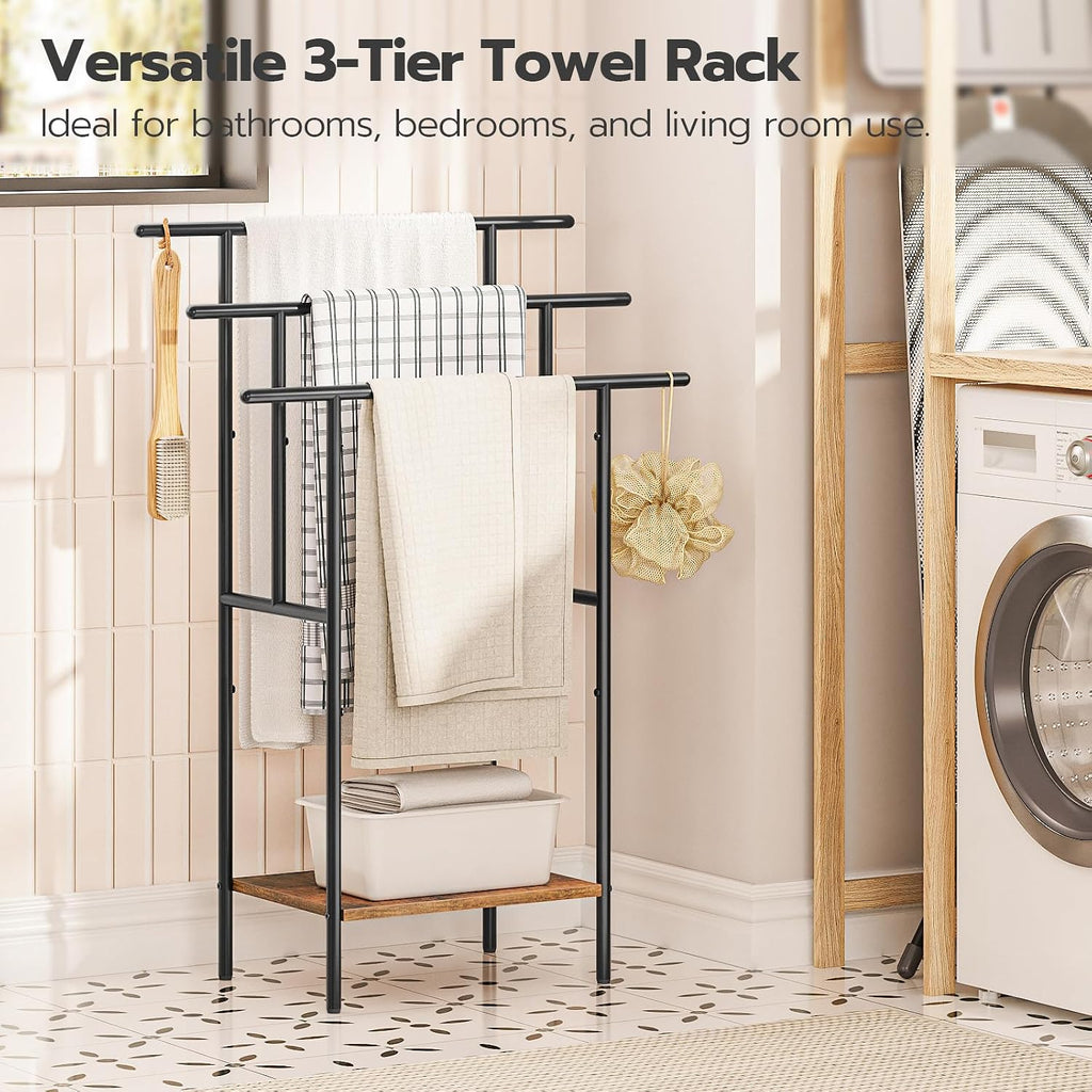 HOOBRO 39.4" Freestanding Towel Rack for Bathroom, Blanket Rack with Shelf
