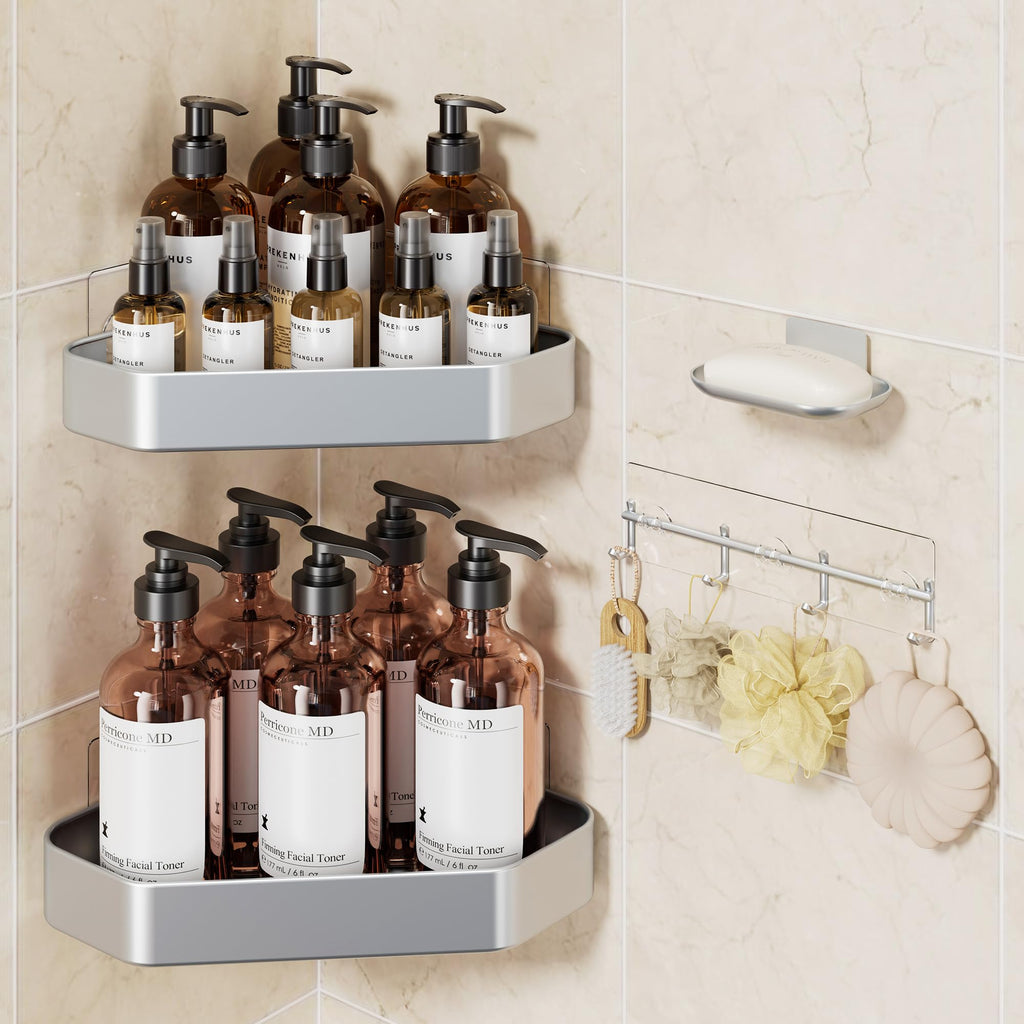 Veken Aluminum Corner Shower Caddy 4-Pack, Never Rust&Large Capacity, Grey