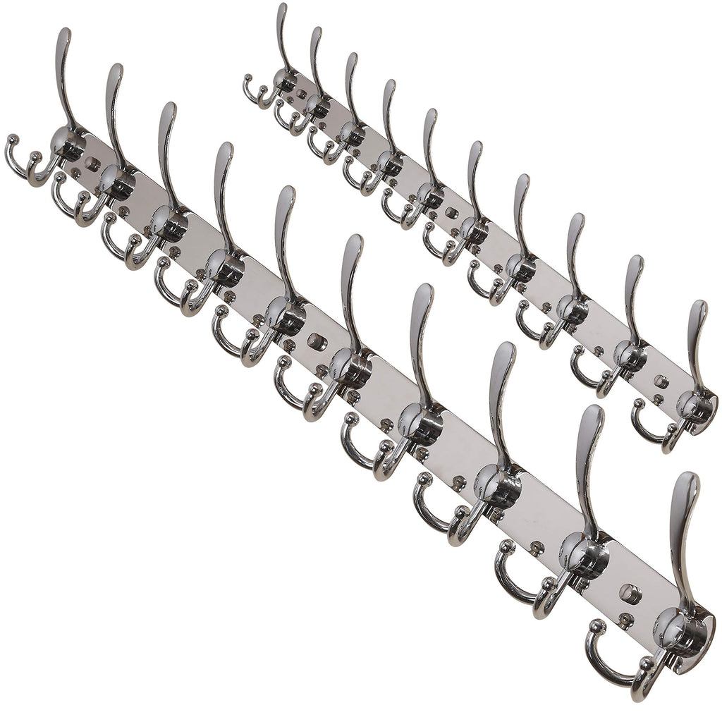 Dseap Coat Rack Wall Mounted - 5 Tri Hooks, Heavy Duty, Stainless Steel, Metal Coat Hook Rail for Coat Hat Towel Purse Robes Mudroom Bathroom Entryway (Black, 2 Packs)