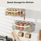 Orimade Shower Caddy Basket Shelf with 5 Hooks Adhesive Organizer Storage Rack Rust Resistant Wall Mounted Stainless Steel No Drilling for Bathroom, Toilet, Kitchen - 2 Pack
