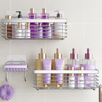 Shower Caddy Adhesive 3 Pack Stainless Steel Storage Organizers-Silver