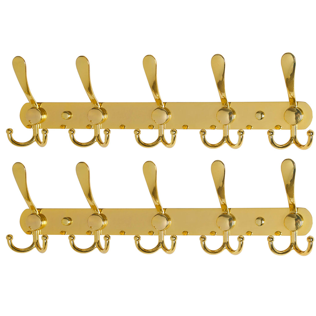 Dseap Coat Rack Wall Mounted - 5 Tri Hooks, Heavy Duty, Stainless Steel, Metal Coat Hook Rail for Coat Hat Towel Purse Robes Mudroom Bathroom Entryway (Black, 2 Packs)