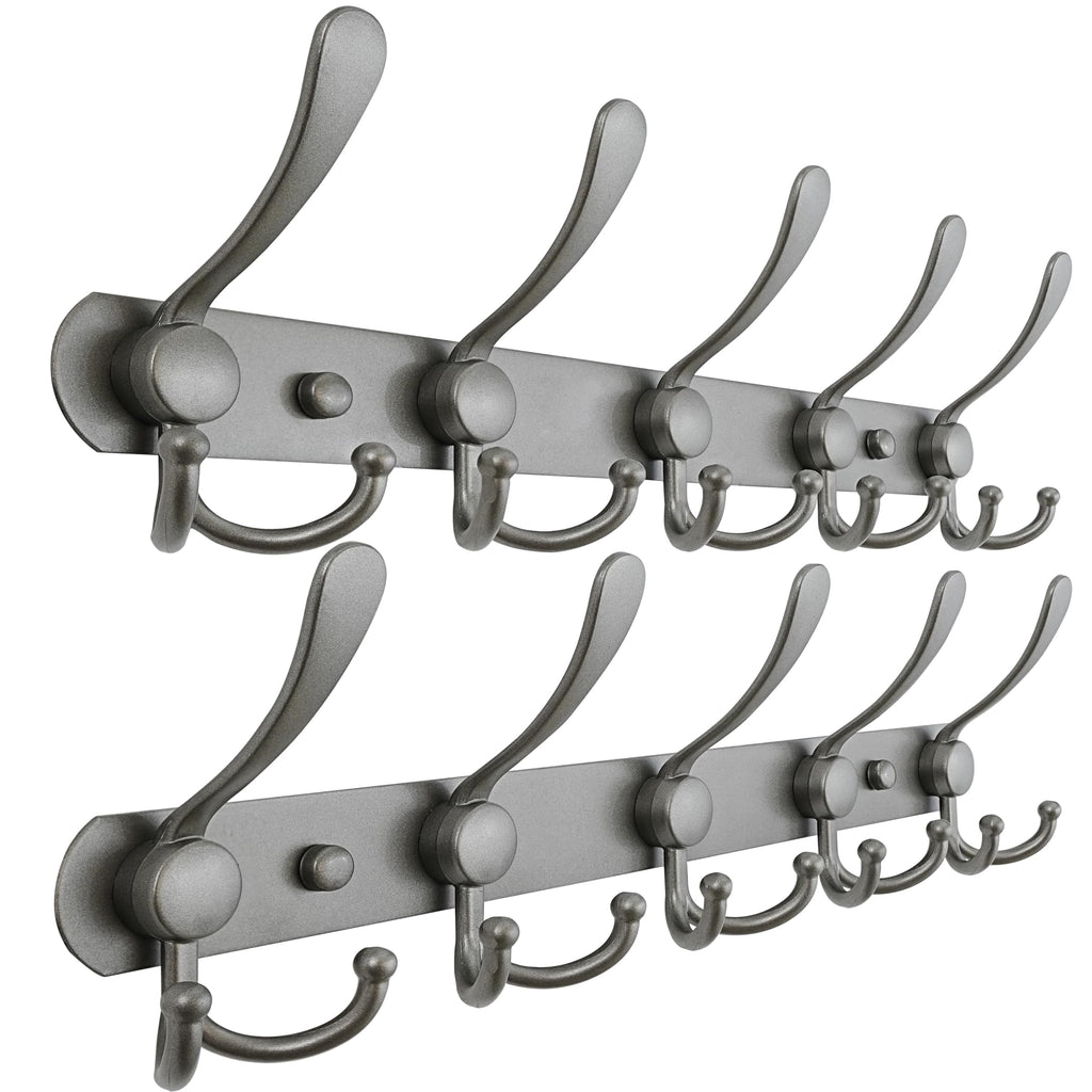 Dseap Coat Rack Wall Mounted - 5 Tri Hooks, Heavy Duty, Stainless Steel, Metal Coat Hook Rail for Coat Hat Towel Purse Robes Mudroom Bathroom Entryway (Black, 2 Packs)