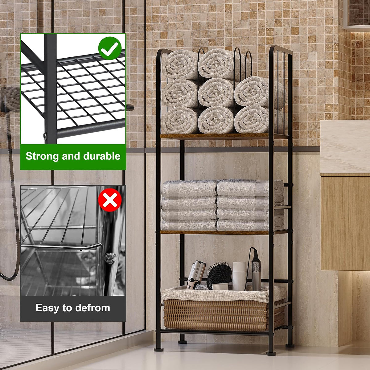 3-Tier Freestanding Towel Racks for Bathroom, Towel Rack Stand