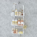 SWTYMIKI Shower Caddy Hanging Organizer - 3-Tier Rustproof Shower Organizer Over Showerhead with Adjustable Baskets, 24 Hooks, Soap & Razor Holder - No Drill Large Bathroom Storage Rack, Black