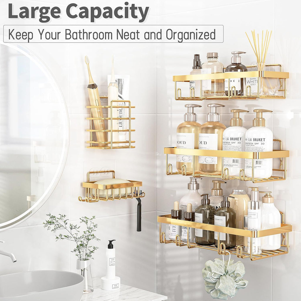 Liuoud 5 Pack Shower Caddy for Inside Shower, Gold Bathroom Storage Decor
