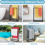 Free Standing Towel Rack, 2 Tier Towel Racks for Bathroom, Modern Outdoor Towel Drying Rack for Poolside, Black, DECLUTTR