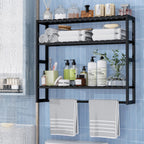 PPN 100% Bamboo Towel Rack Bathroom Storage Shelves Over Toilet Towel Bar