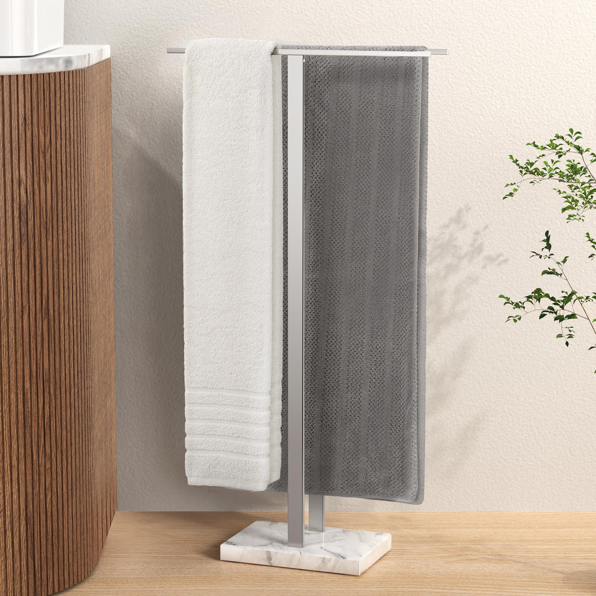 KES Standing Towel Racks for Bathroom 2-Tier, Floor Towel Rack Stand with Heavy Marble Base, Upgrade Steady Freestanding Design, Pro-Grade 18/8 Stainless Steel Brushed Finish, BTH217-2