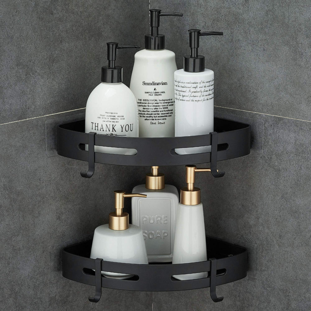 Corner Caddy Bathroom Shower Shelf Wall Mounted No Drilling 2 Tier Storage Shelves Adhesive Triangle Baskets Silver Bathroom Kitchen Storage Basket